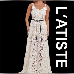 NWT- L'Atiste White Lace Maxi Dress Medium